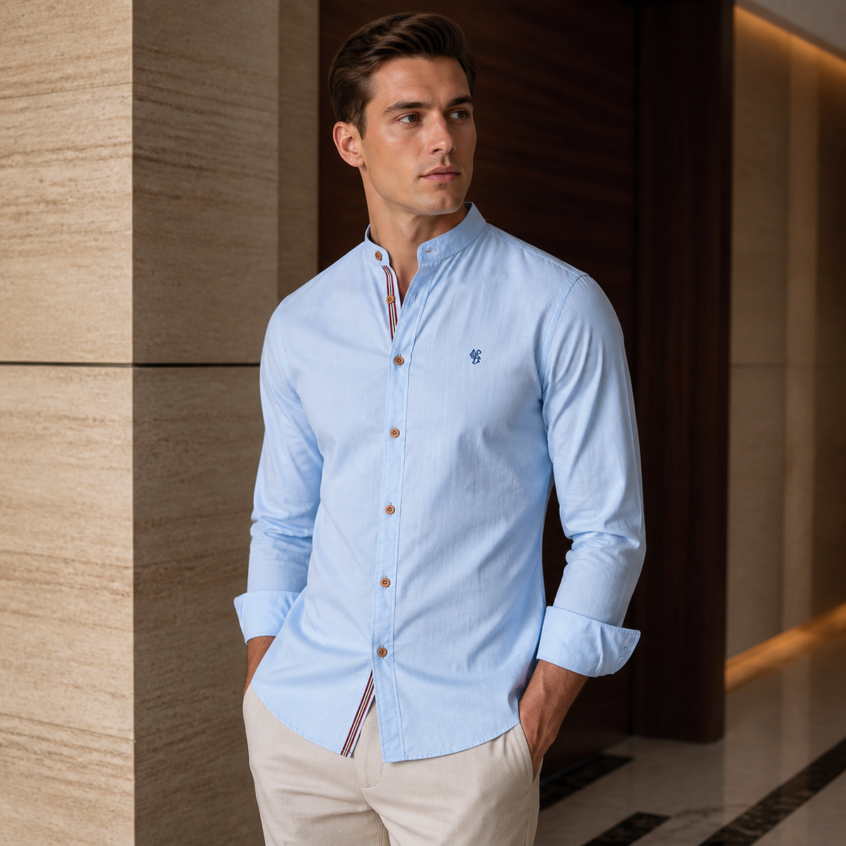Valenric Heritage Cotton Stand-Collar Shirt — imagem secundária