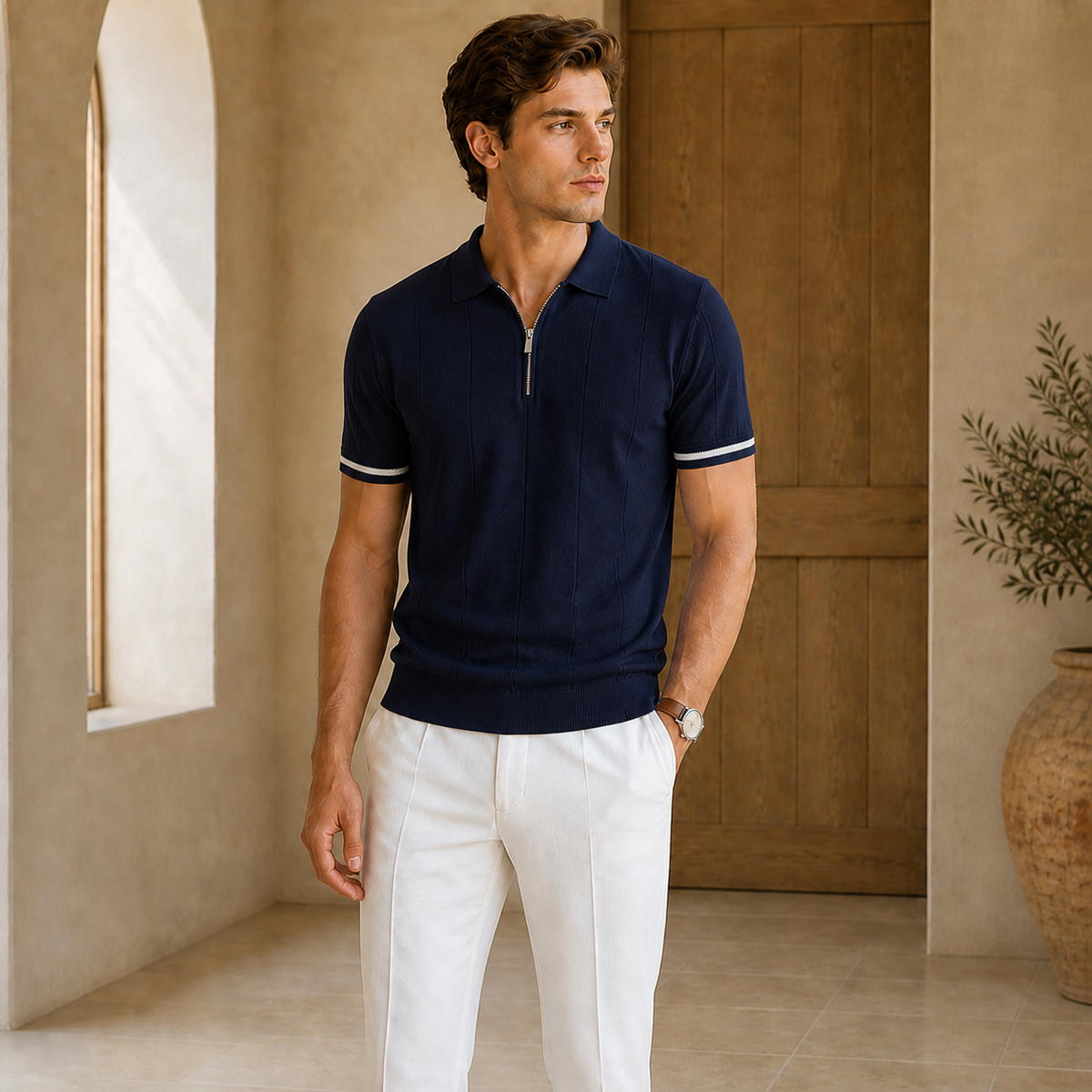 Valenric AeroZip Performance Polo — Navy