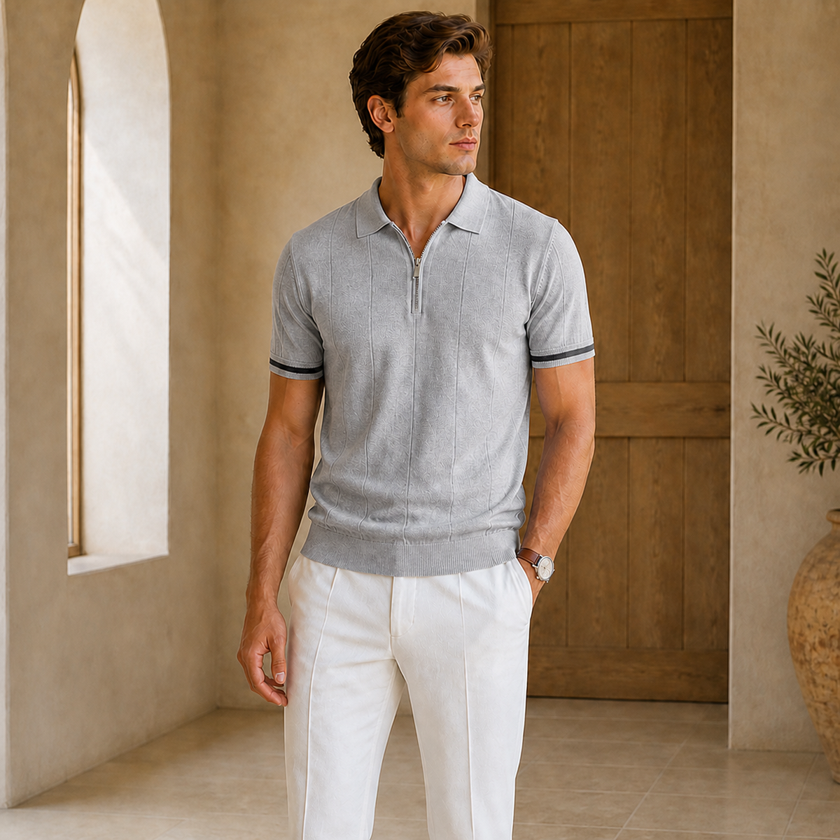 Valenric AeroZip Performance Polo — Light Grey