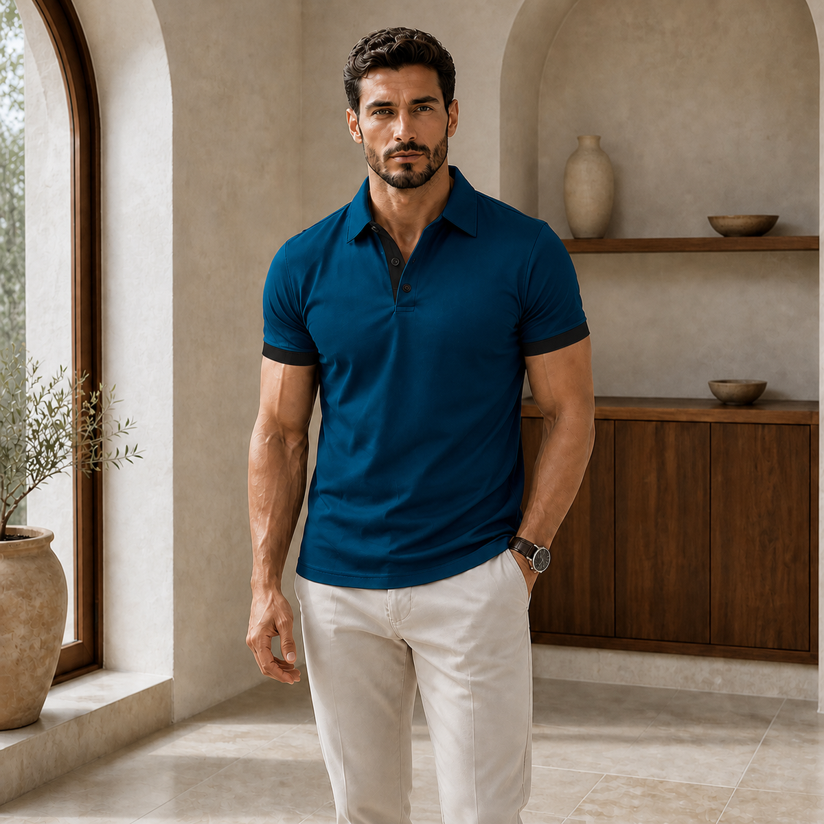 Valenric Contrast Collar Polo — Blue