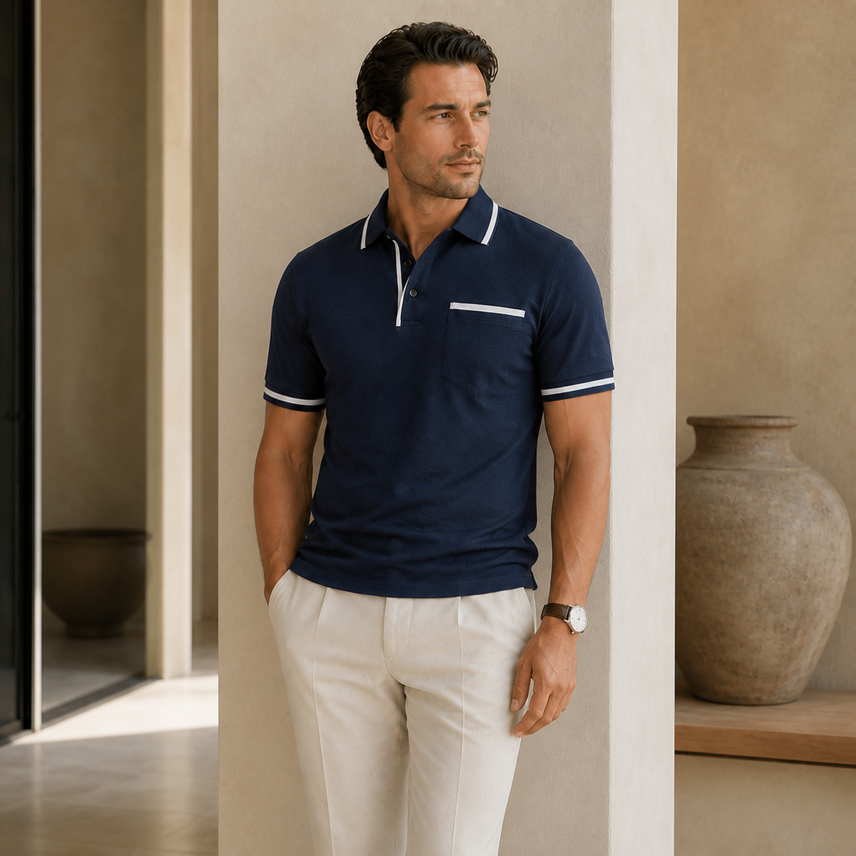 Valenric Harbour Pocket Polo — Navy