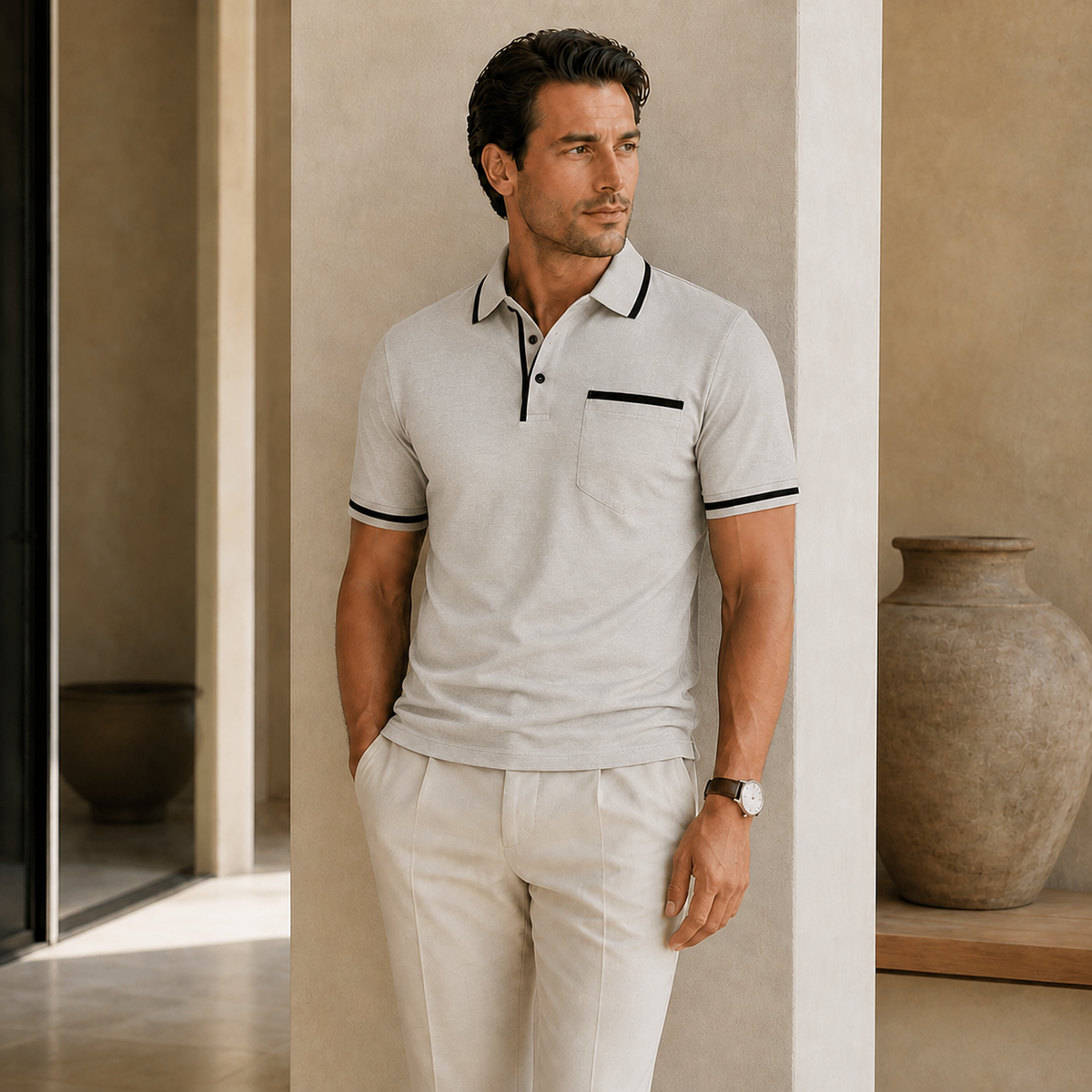 Valenric Harbour Pocket Polo — Light Grey
