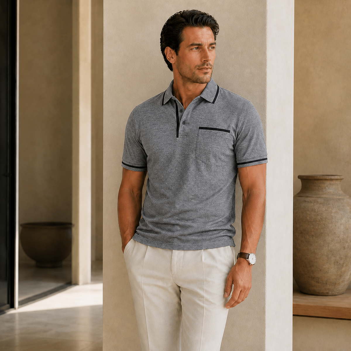 Valenric Harbour Pocket Polo — Dark Grey