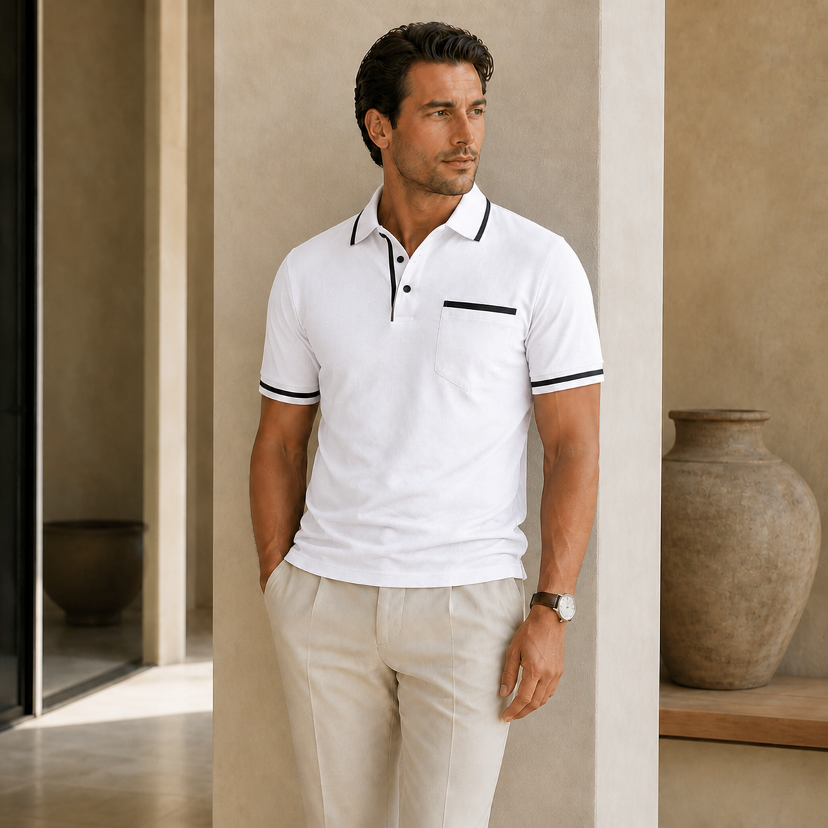 Valenric Harbour Pocket Polo — White