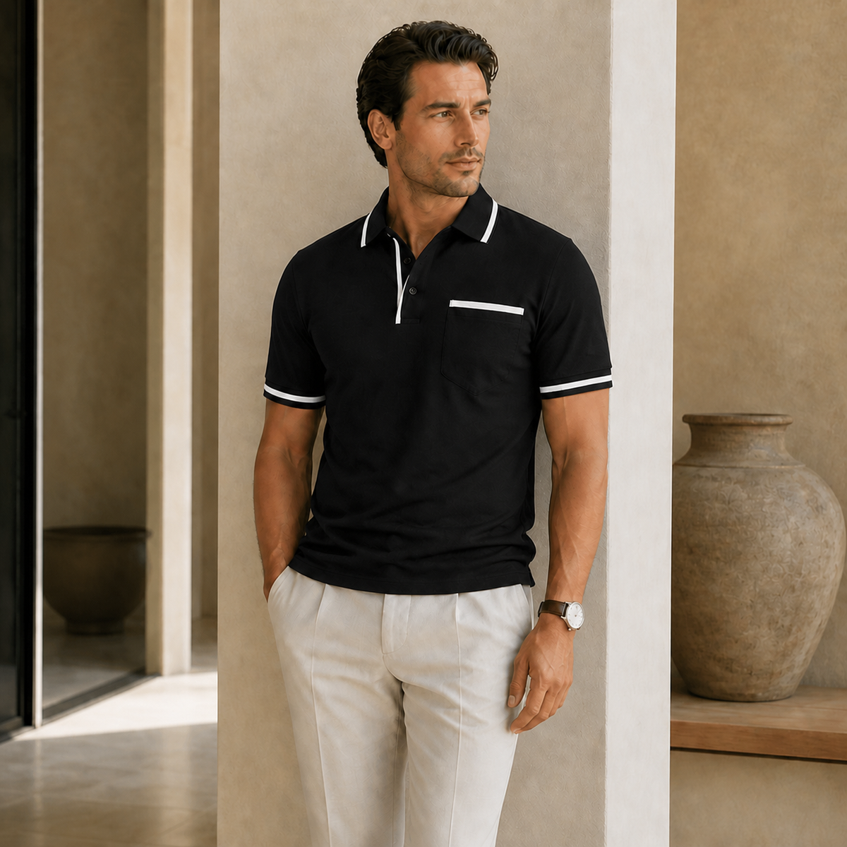 Valenric Harbour Pocket Polo — Black