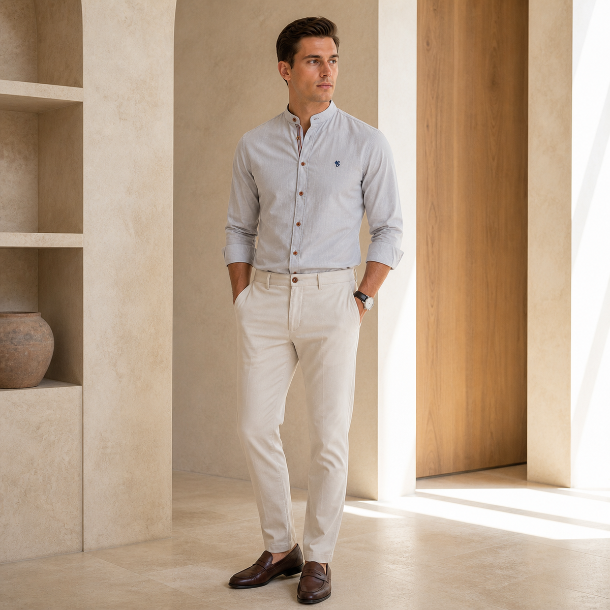 Valenric Heritage Cotton Stand-Collar Shirt — premium lifestyle