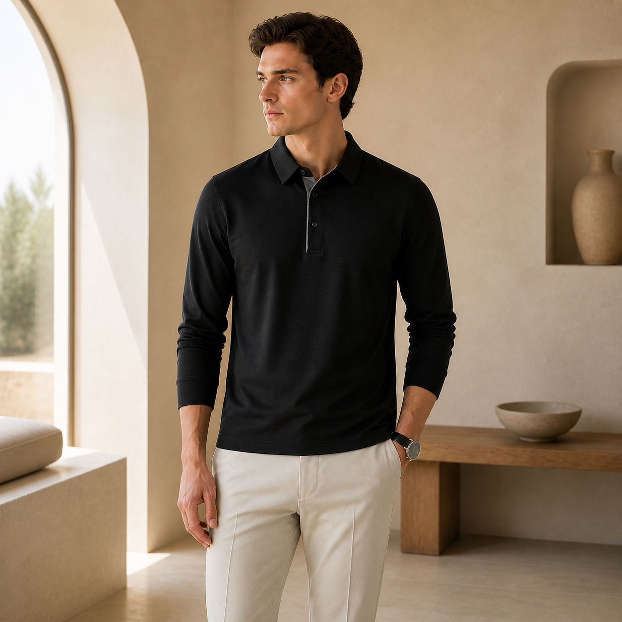 Valenric Mayfair Long-Sleeve Polo — Black
