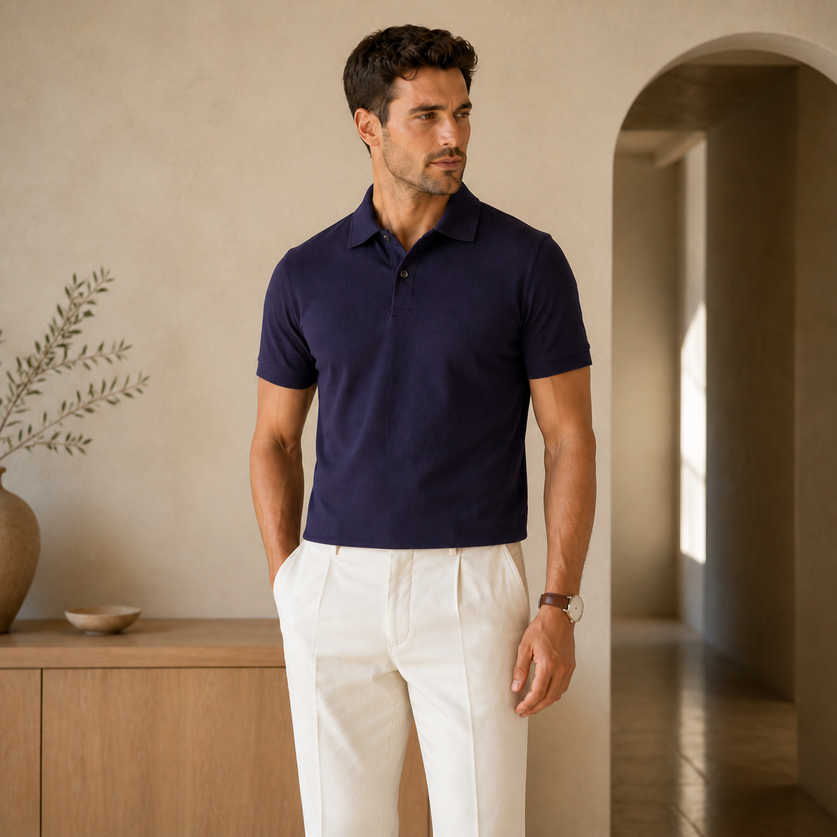 Valenric Mercerised Cotton Golf Polo — Navy