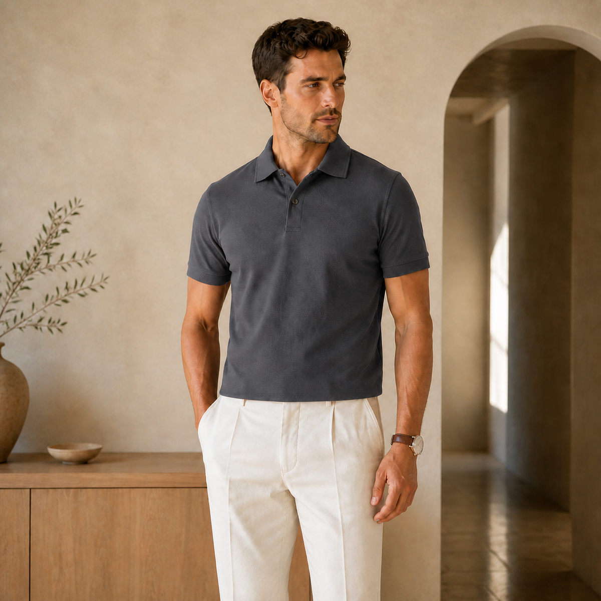 Valenric Mercerised Cotton Golf Polo — Dark Grey