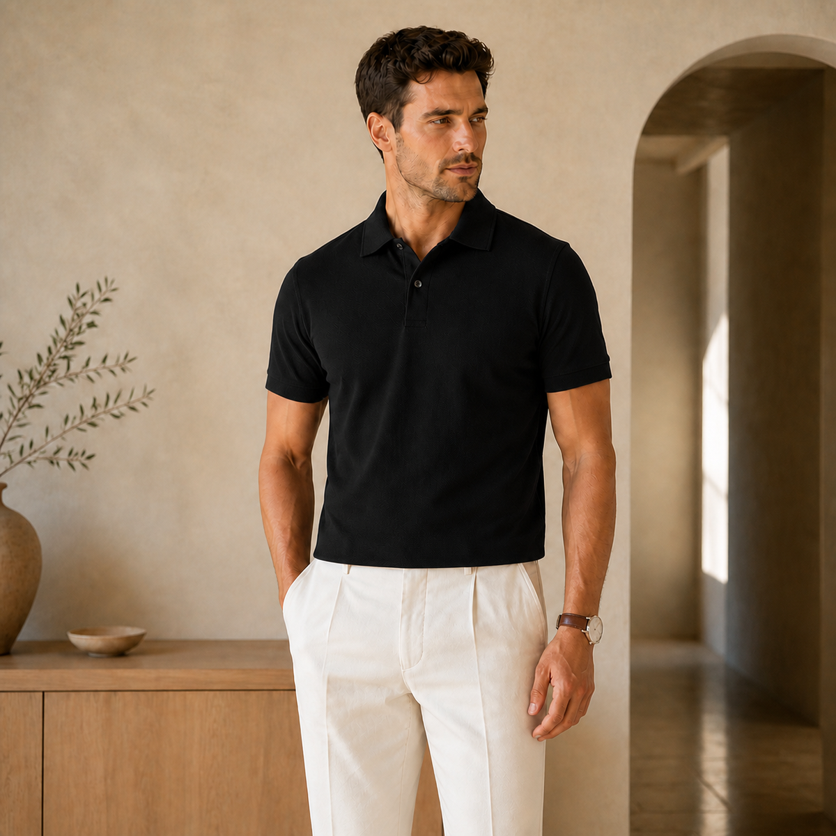 Valenric Mercerised Cotton Golf Polo — Black