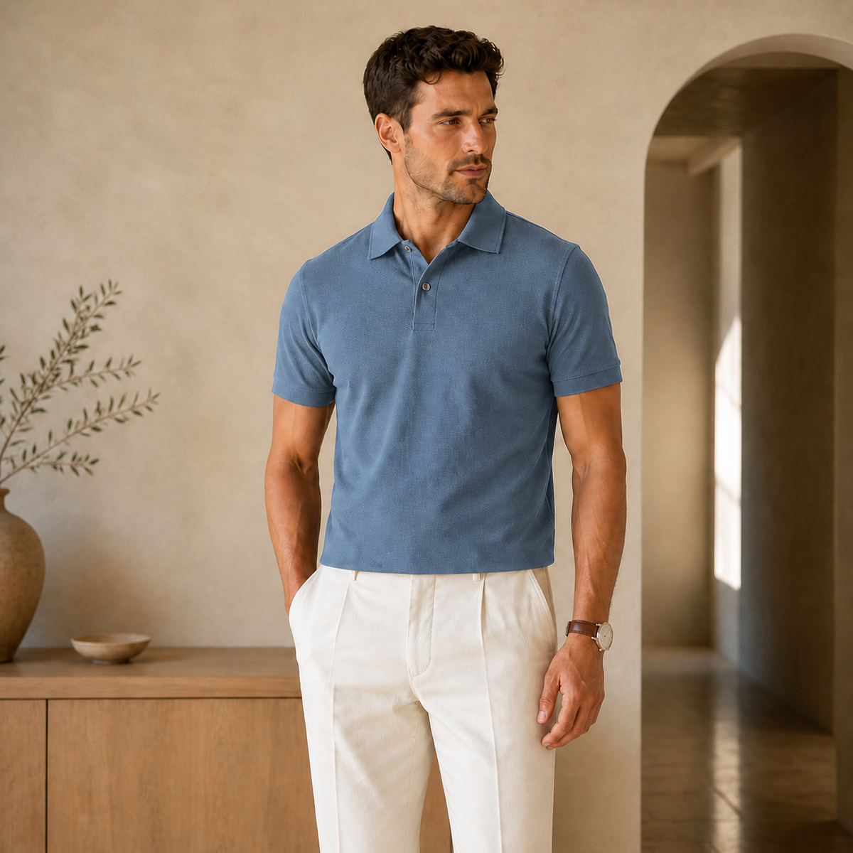 Valenric Mercerised Cotton Golf Polo — Blue