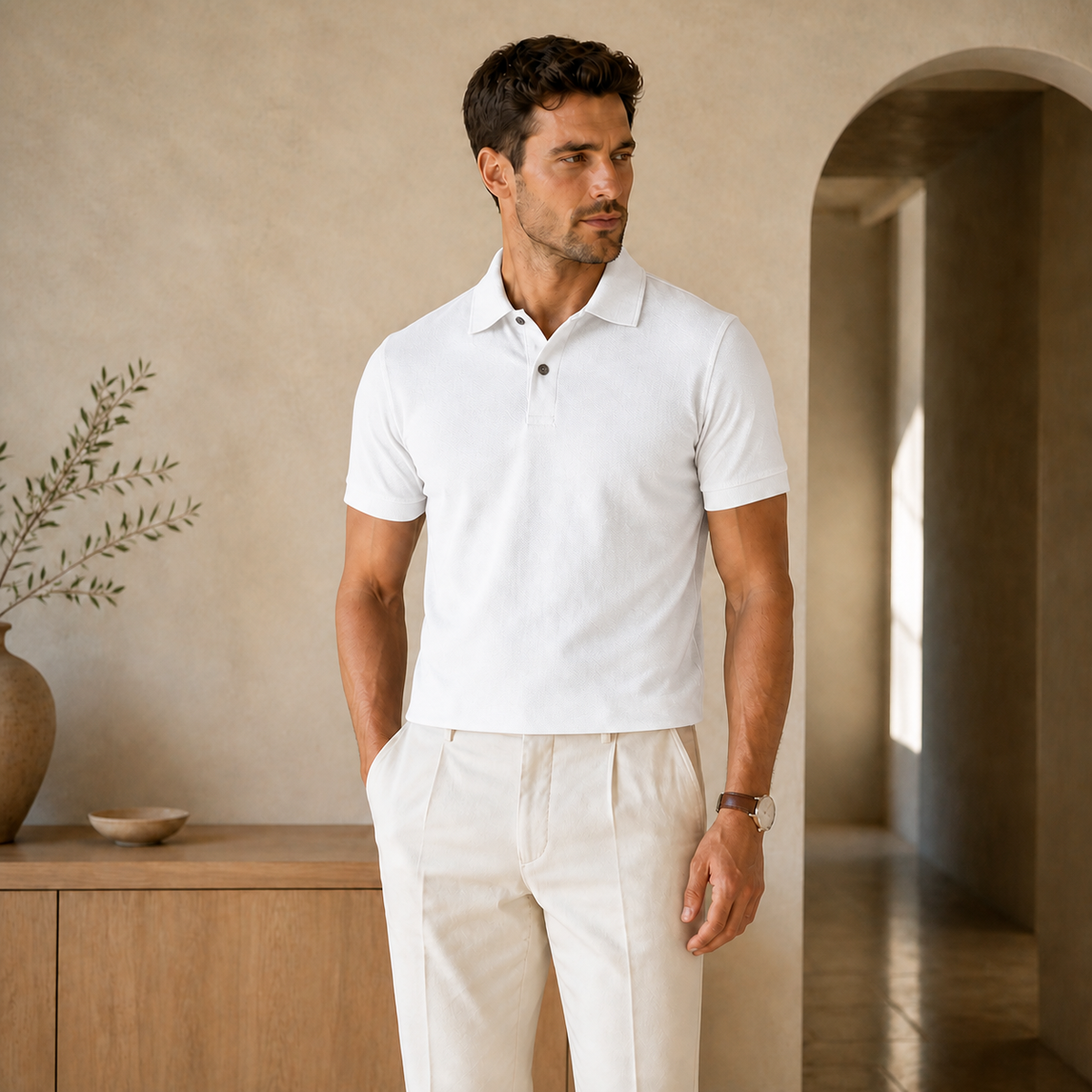 Valenric Mercerised Cotton Golf Polo — White