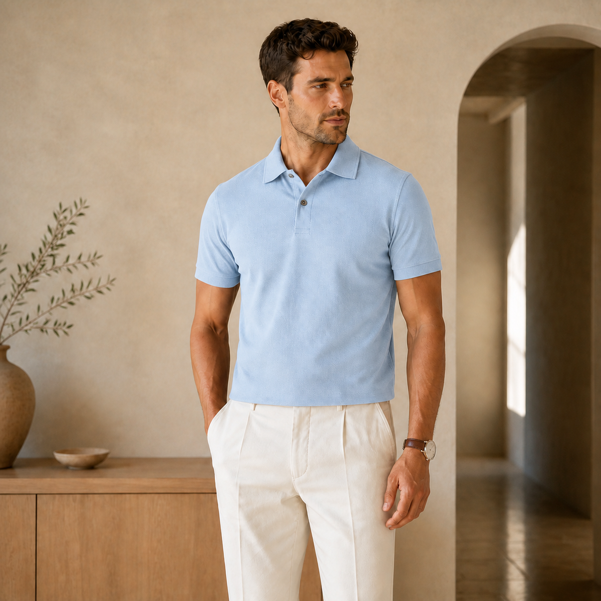 Valenric Mercerised Cotton Golf Polo — Light Blue