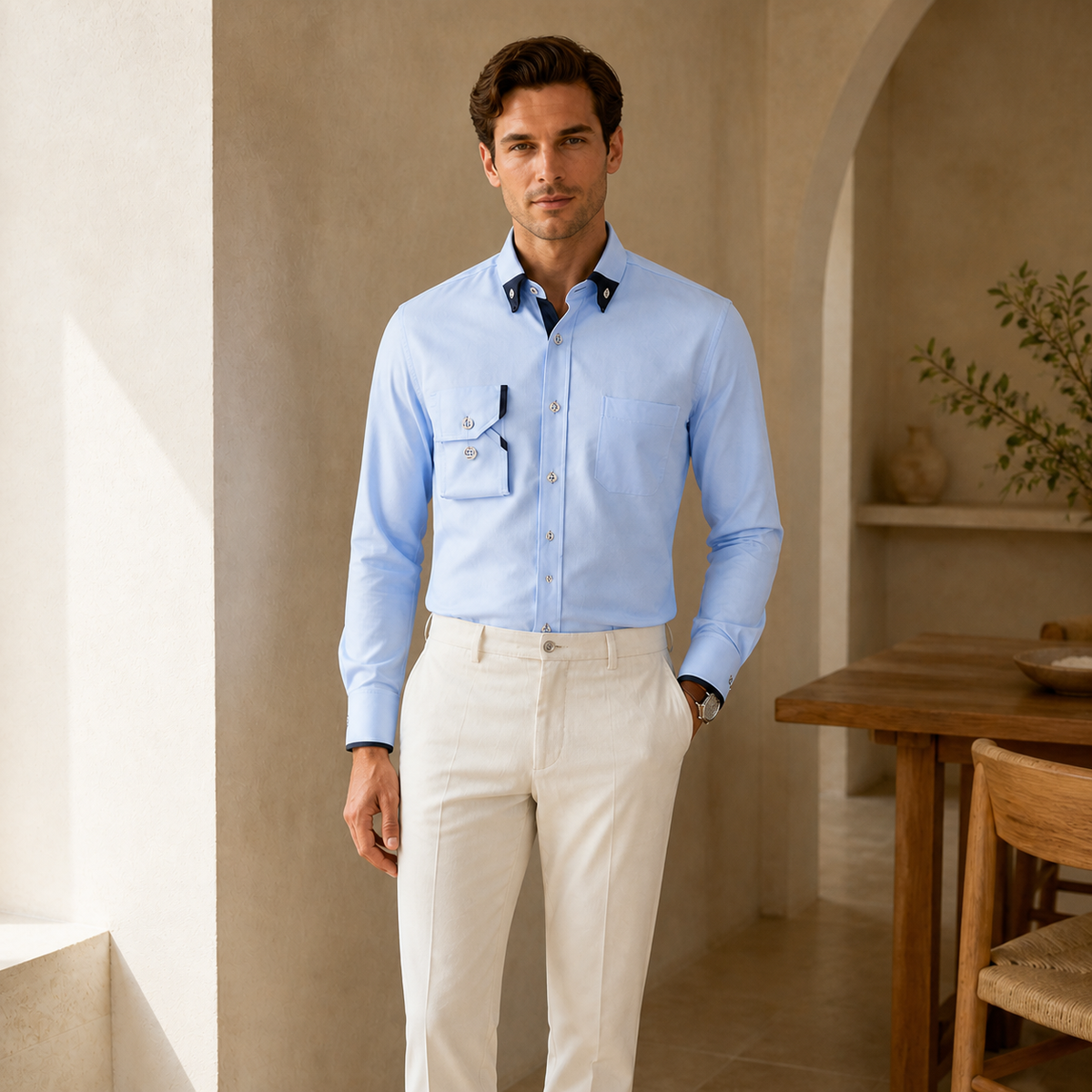 Valenric Oxford Stretch Business Shirt — Light Blue