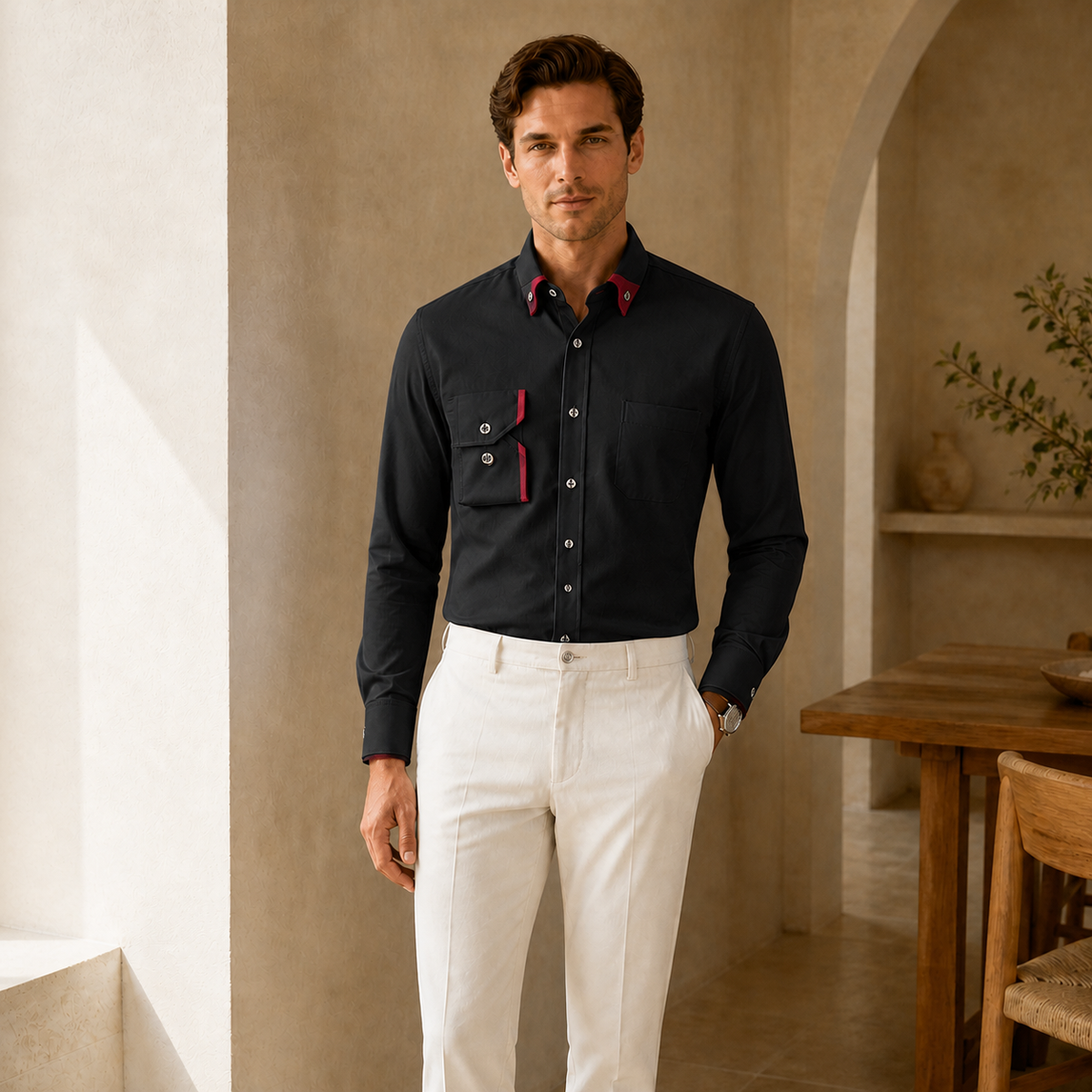 Valenric Oxford Stretch Business Shirt — Black