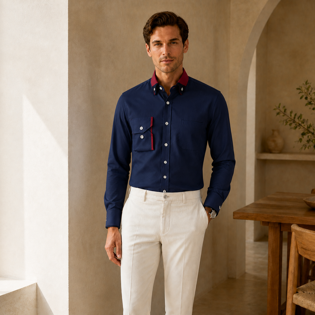 Valenric Oxford Stretch Business Shirt — Navy