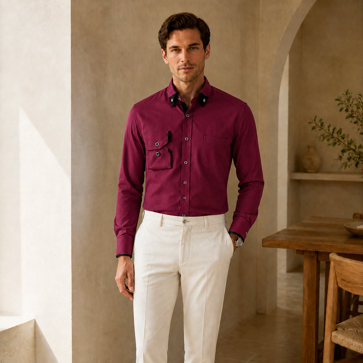 Valenric Oxford Stretch Business Shirt — Red