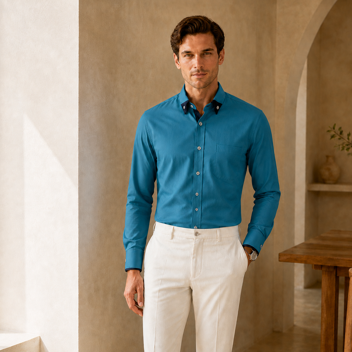 Valenric Oxford Stretch Business Shirt — Green