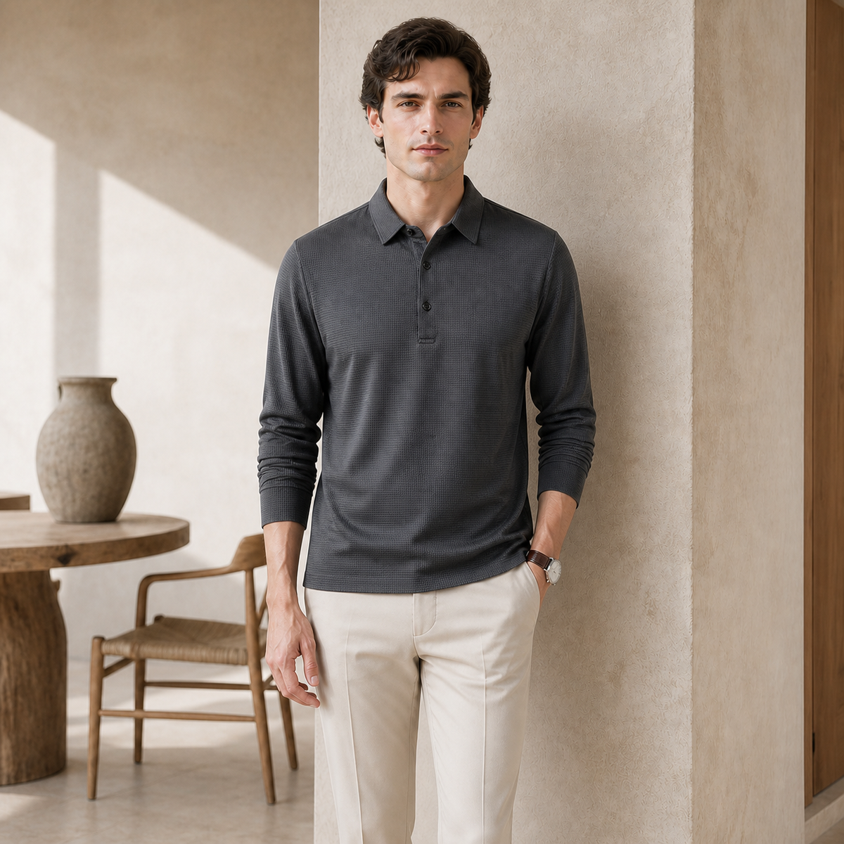 Valenric Regent Long-Sleeve Polo — Dark Grey