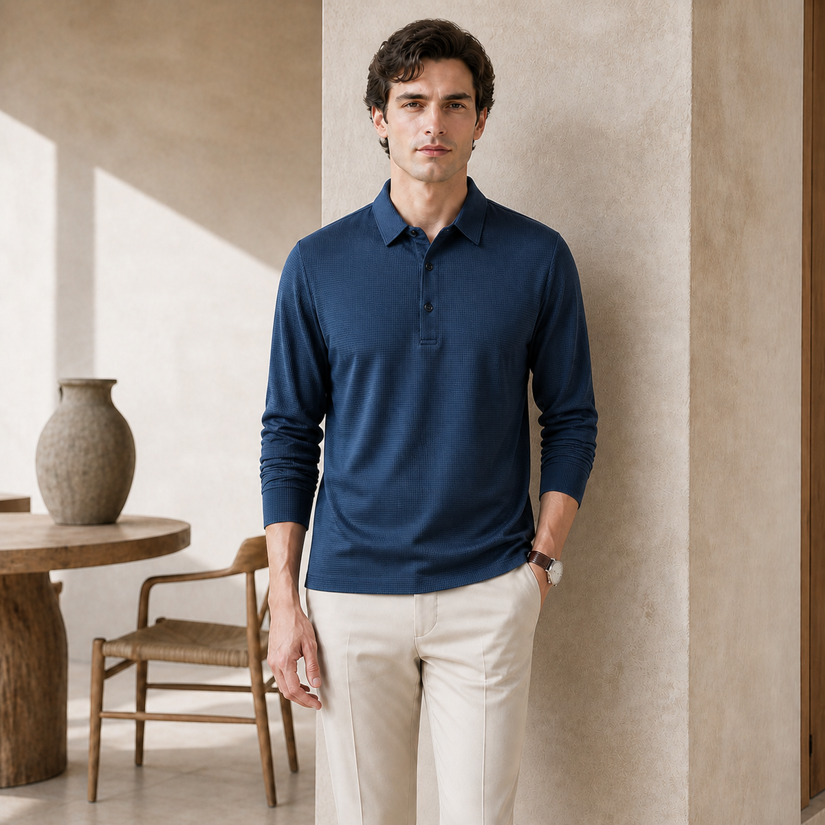 Valenric Regent Long-Sleeve Polo — Navy