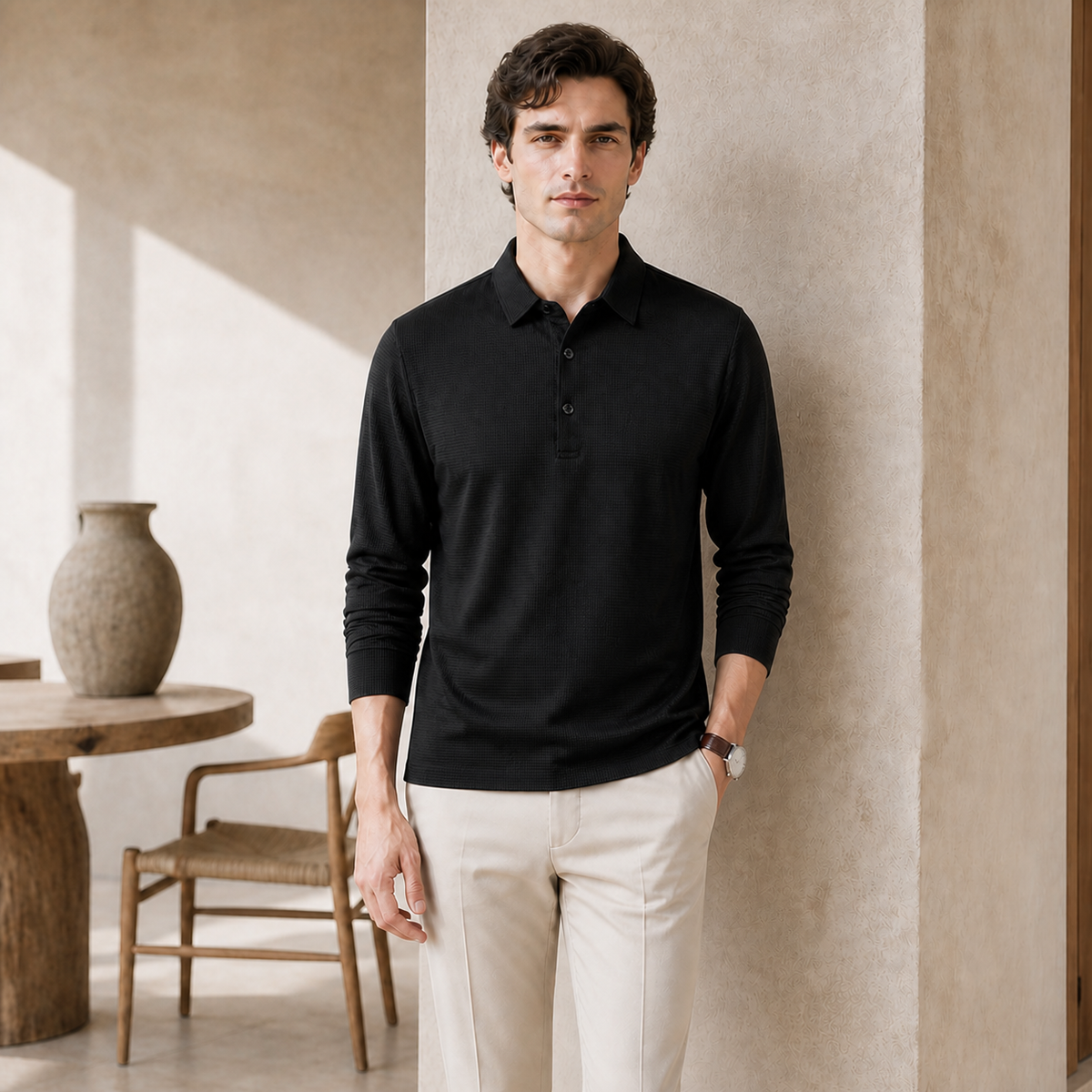Valenric Regent Long-Sleeve Polo — Black