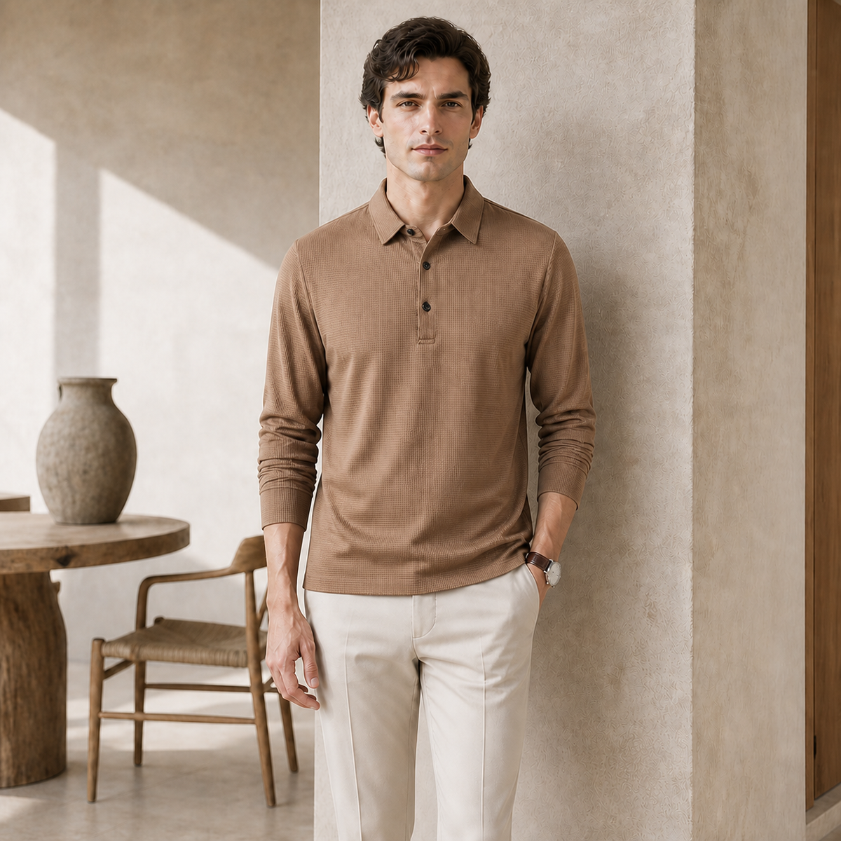 Valenric Regent Long-Sleeve Polo — Camel
