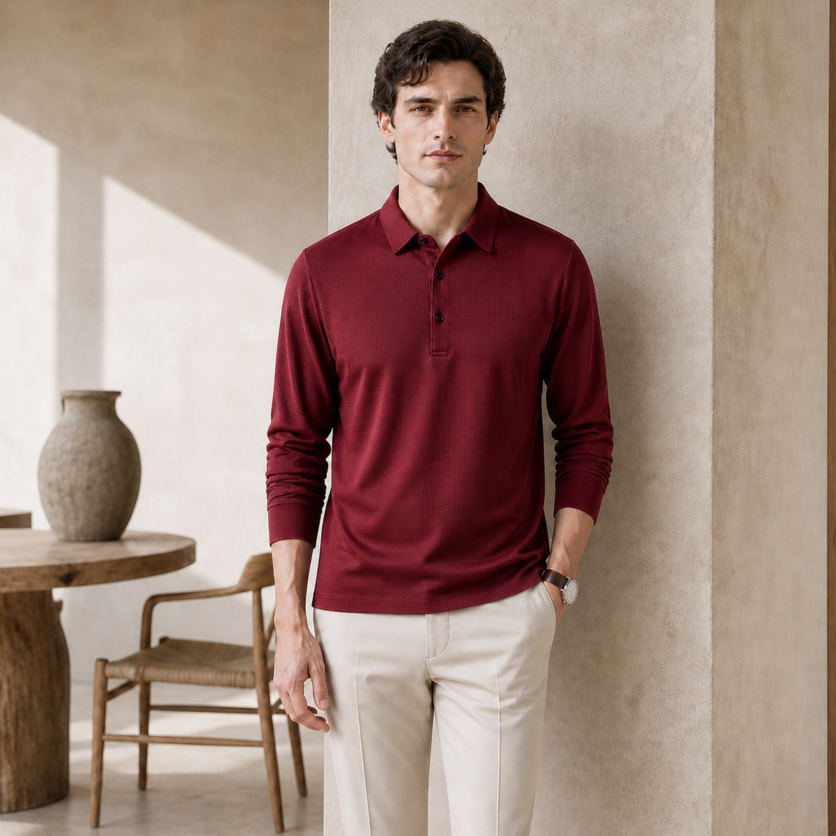 Valenric Regent Long-Sleeve Polo — Red