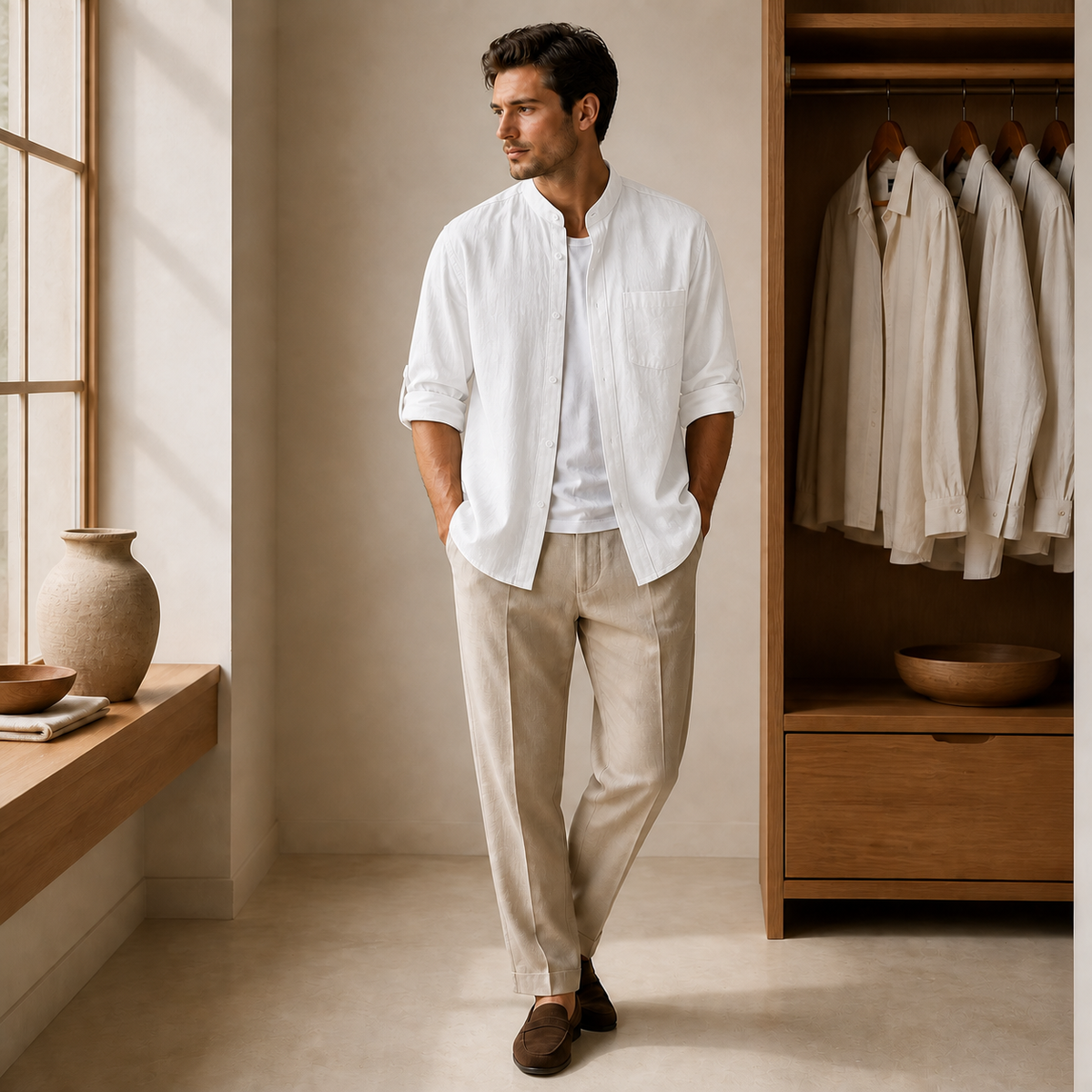 Valenric Relaxed Mid-Sleeve Shirt — White