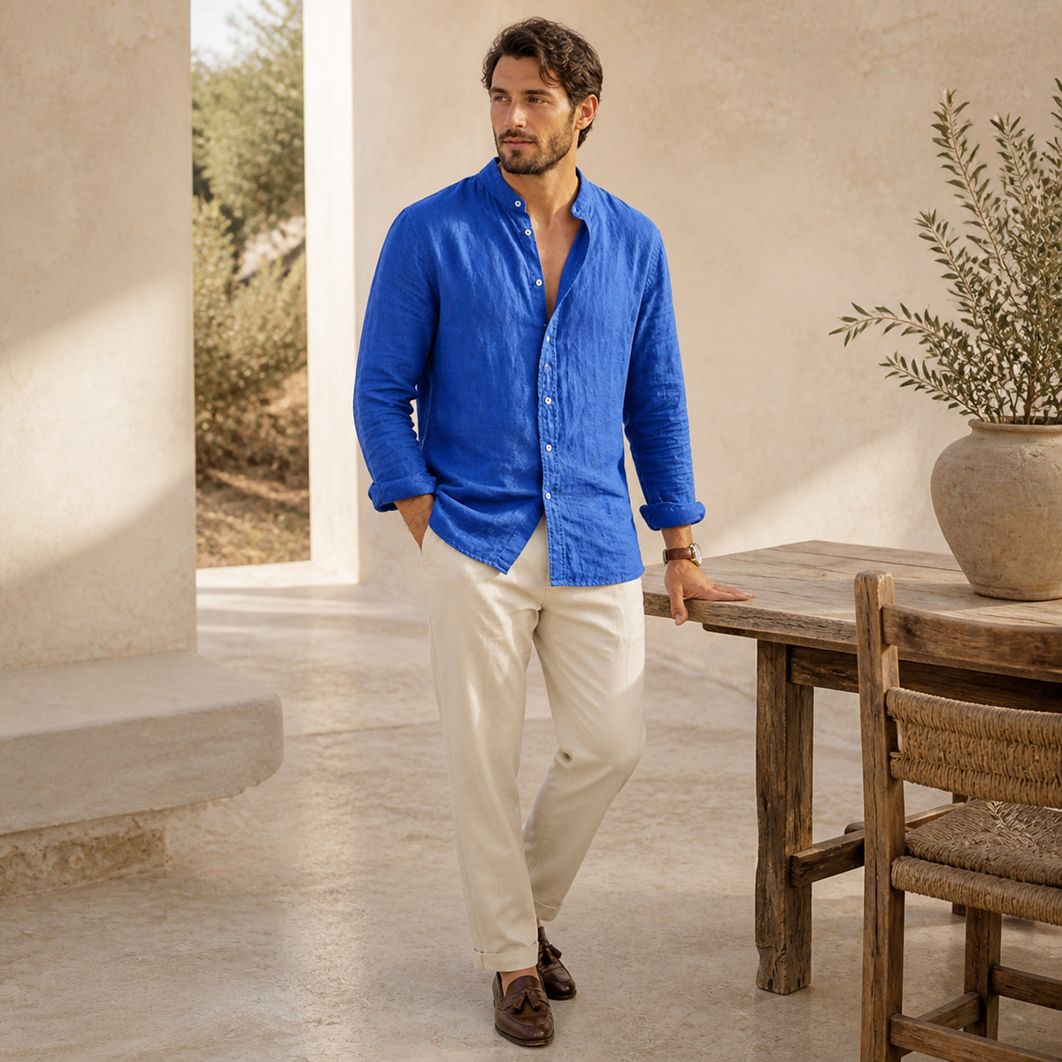 Valenric Riviera Linen Stand-Collar Shirt — premium lifestyle