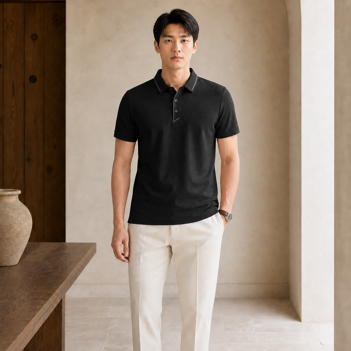 Valenric Seamless Business Polo — Black