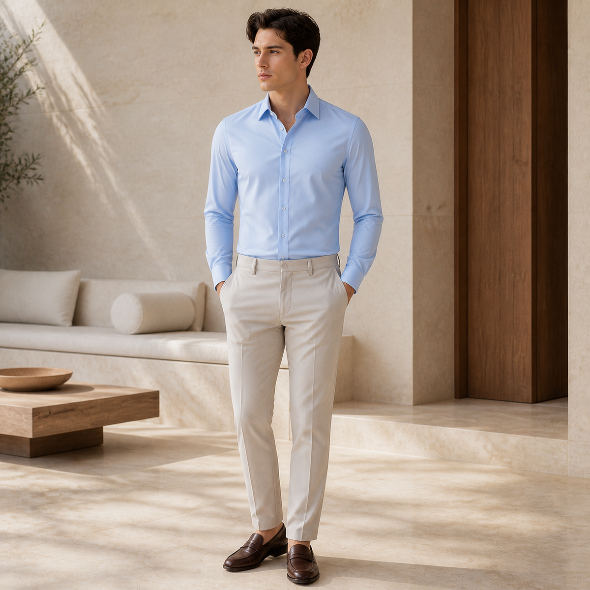 Valenric Silky Stretch Business Shirt — Light Blue