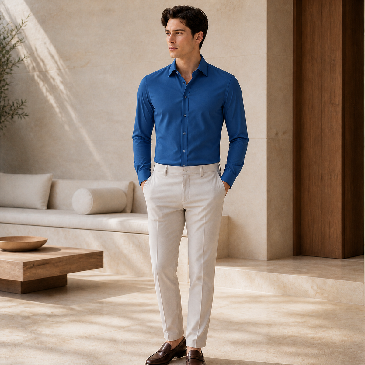 Valenric Silky Stretch Business Shirt — Blue
