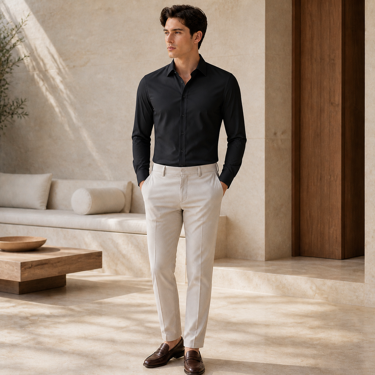 Valenric Silky Stretch Business Shirt — Black