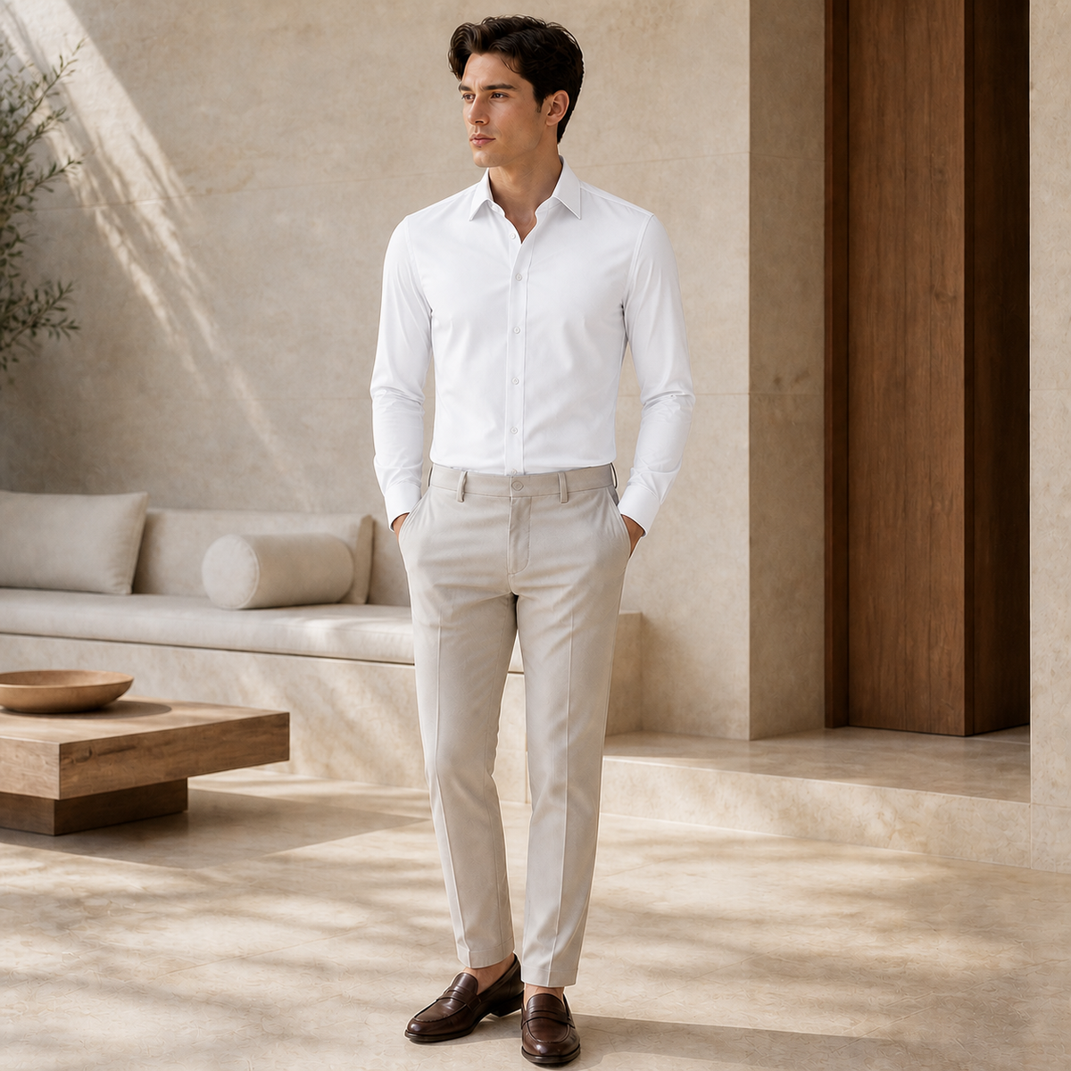 Valenric Silky Stretch Business Shirt — White