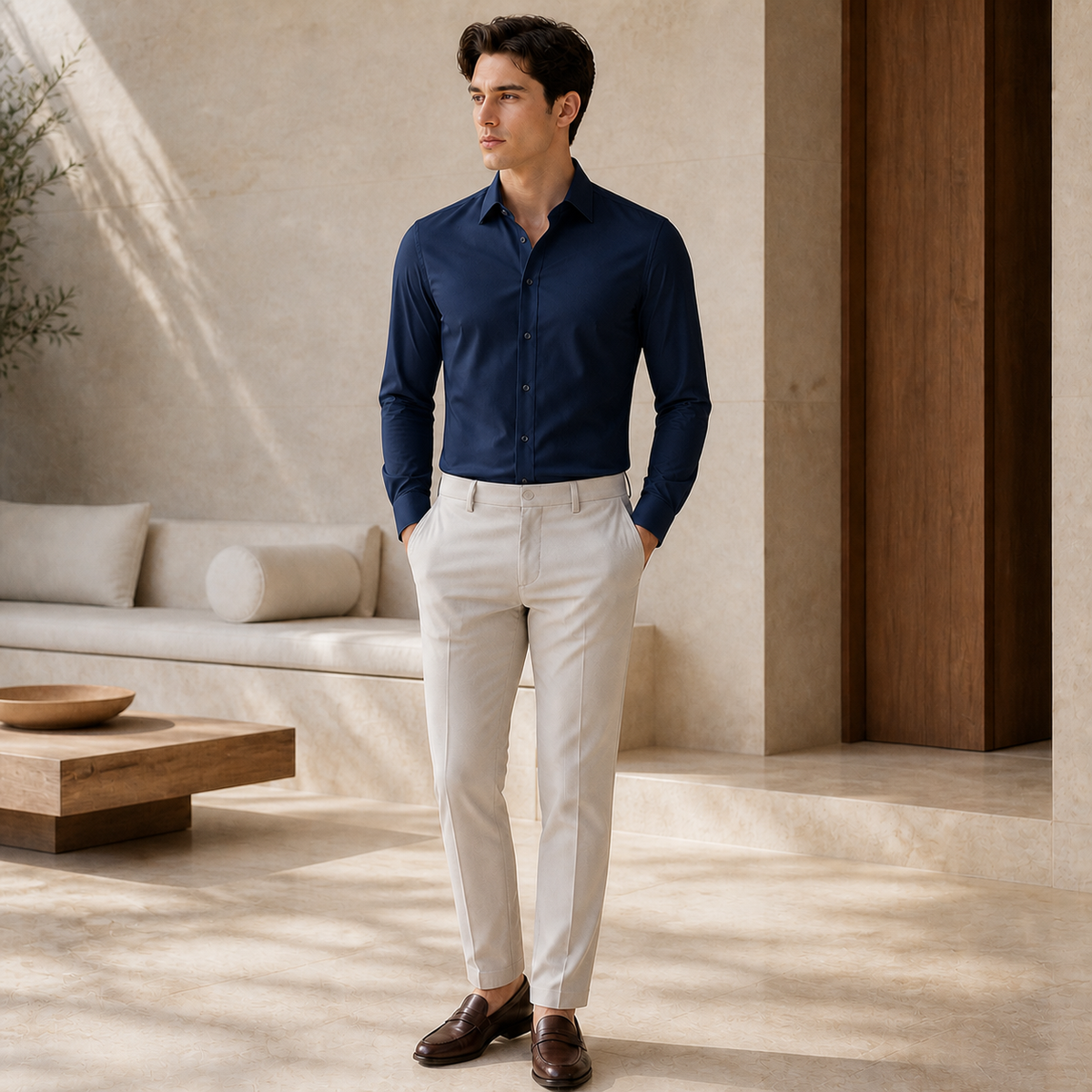 Valenric Silky Stretch Business Shirt — Navy