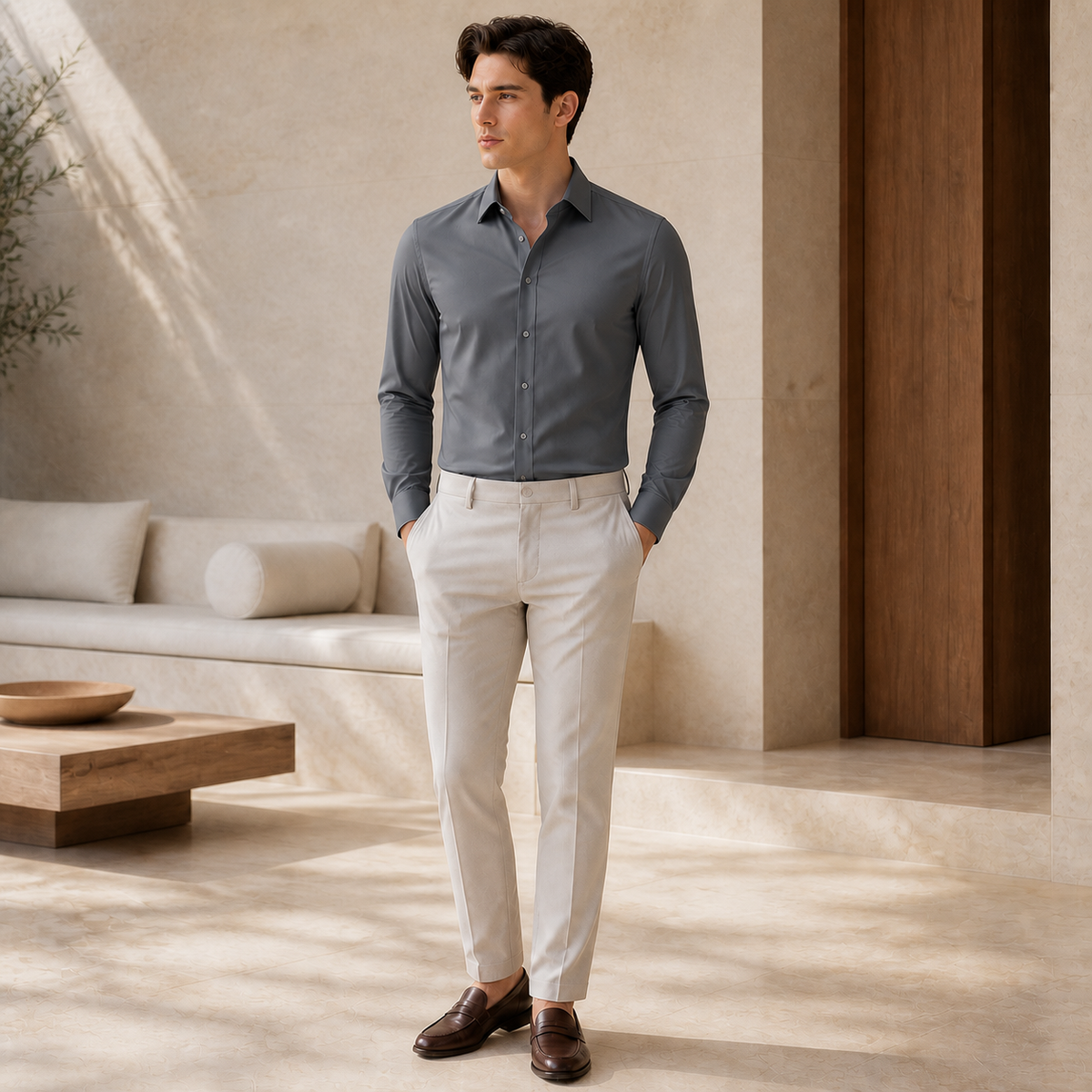 Valenric Silky Stretch Business Shirt — Dark Grey