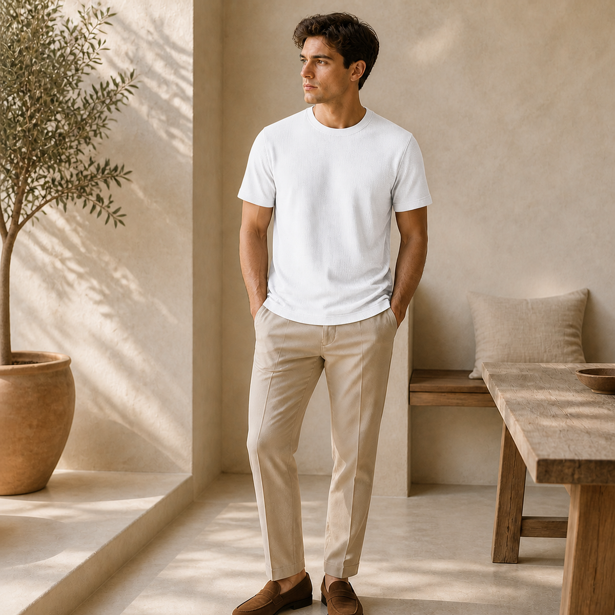 Valenric Waffle-Knit T-Shirt — variante White
