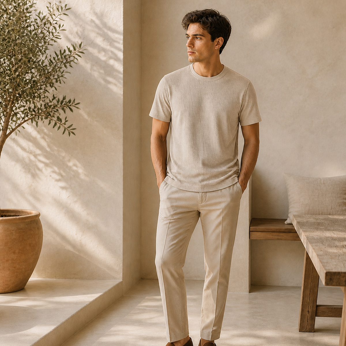 Valenric Waffle-Knit T-Shirt — variante Khaki