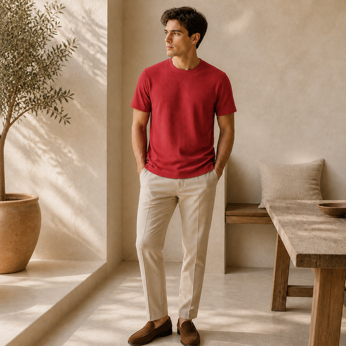 Valenric Waffle-Knit T-Shirt — variante Red