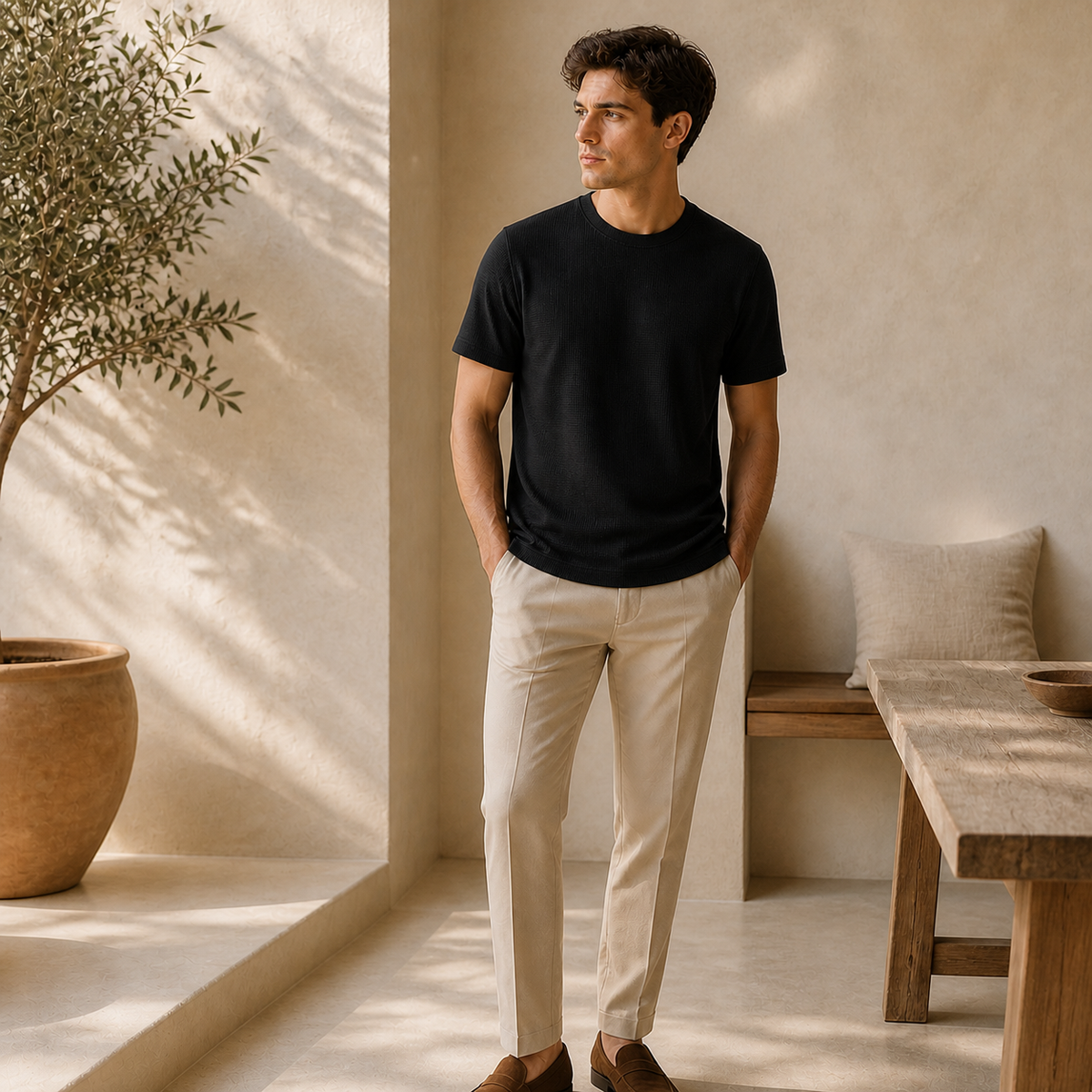 Valenric Waffle-Knit T-Shirt — variante Black